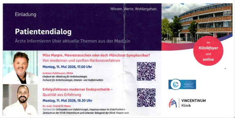 Einladung Patientendialog Vincentinum Klinik Mai 2026